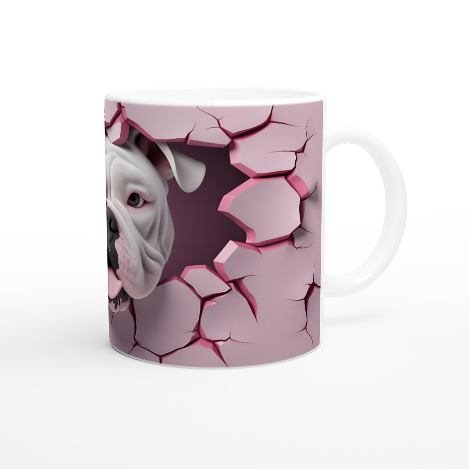 Çatlak Duvardan Bakan Bulldog Temalı Baskılı Kupa Bardak - 3