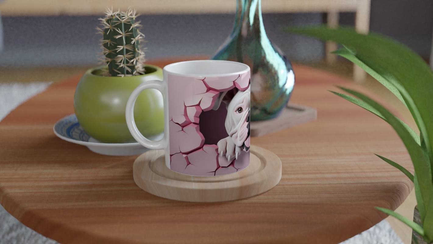 Çatlak Duvardan Bakan Bulldog Temalı Baskılı Kupa Bardak - 4