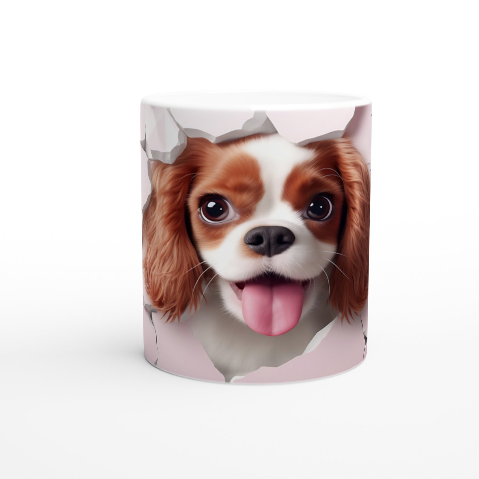 Çatlak Duvardan Bakan Cavalier King Charles Temalı Baskılı Kupa Bardak