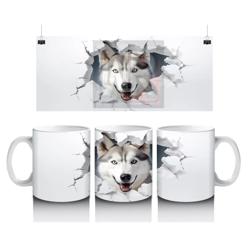 Çatlak Duvardan Bakan Gri Kurt – Baskılı Kahve Kupası