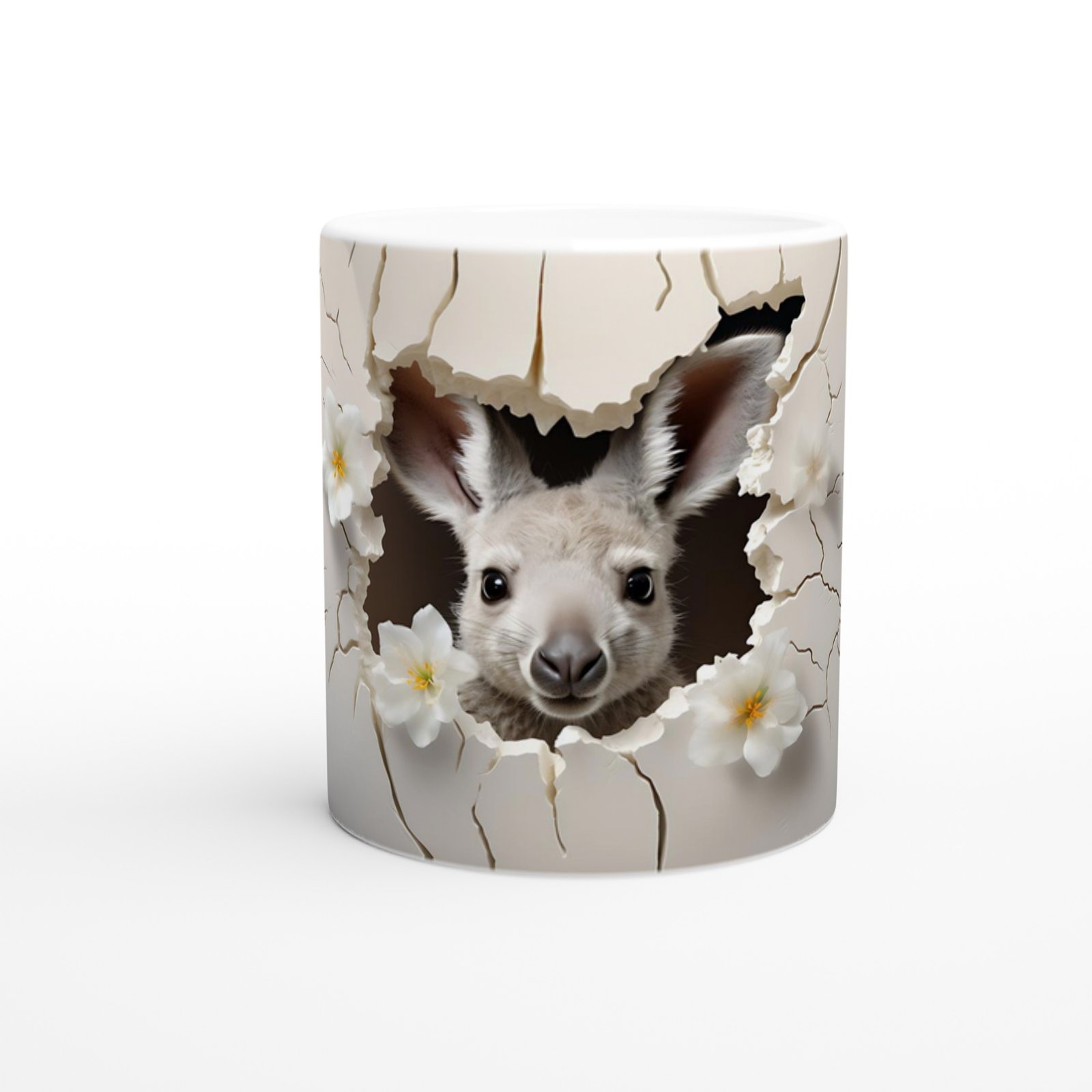 Çatlak Duvardan Bakan Kanguru Temalı Baskılı Kupa Bardak