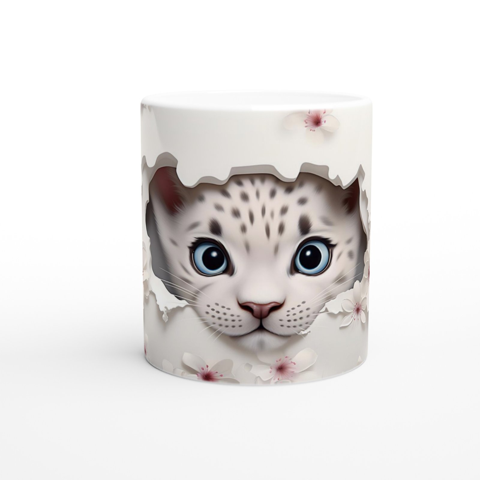 Çatlak Duvardan Bakan Kar Leoparı Yavrusu Temalı Baskılı Kupa Bardak