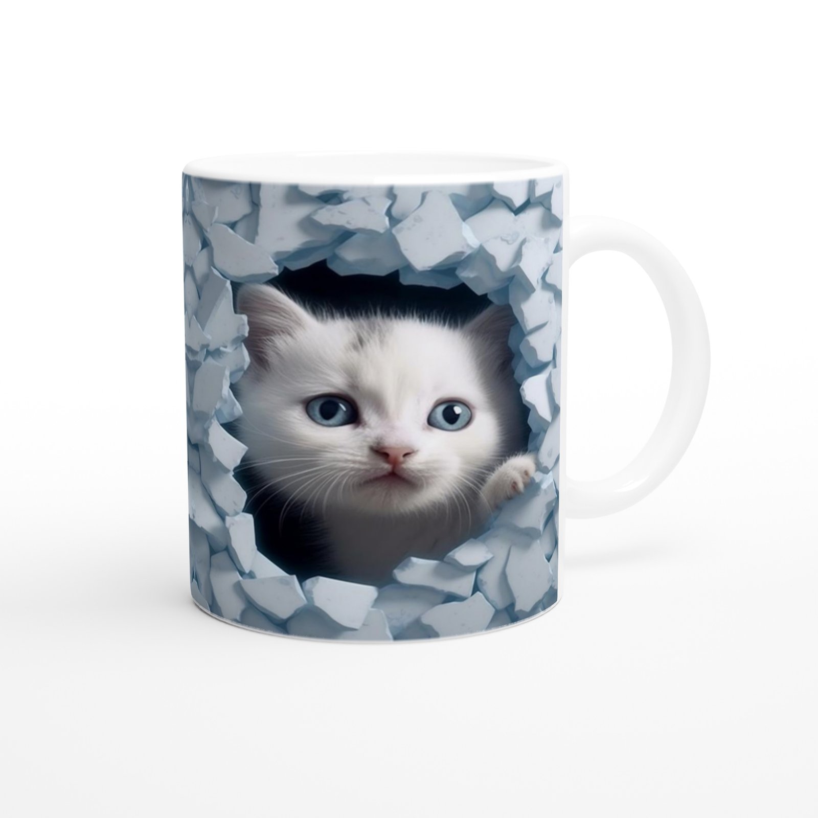Çatlak Duvardan Bakan Mavi Gözlü Yavru Kediler Temalı Baskılı Kupa Bardak - 2
