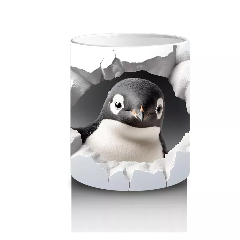 Çatlak Duvardan Bakan Meraklı Penguen – Baskılı Kahve Kupası - 3