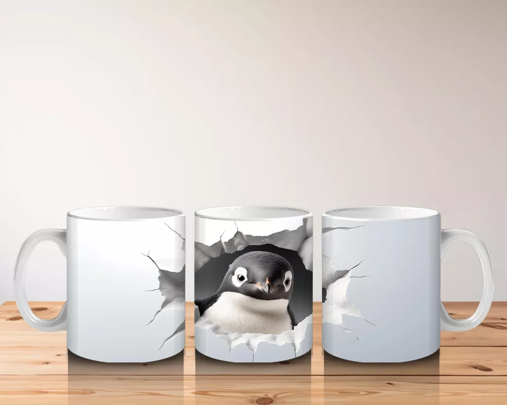 Çatlak Duvardan Bakan Meraklı Penguen – Baskılı Kahve Kupası - 5