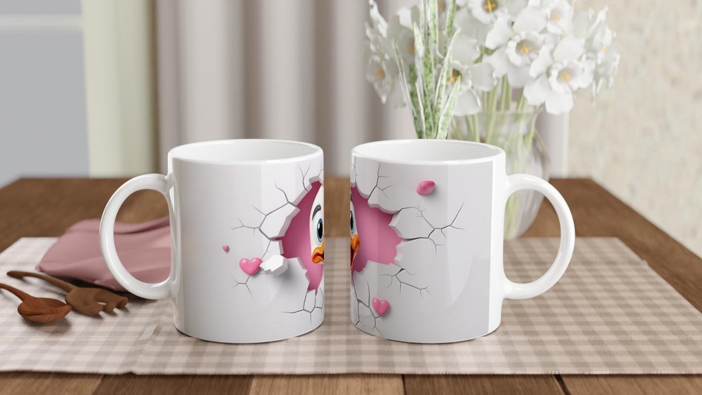 Çatlak Duvardan Bakan Neşeli Ördek Temalı Baskılı Kupa Bardak - 5