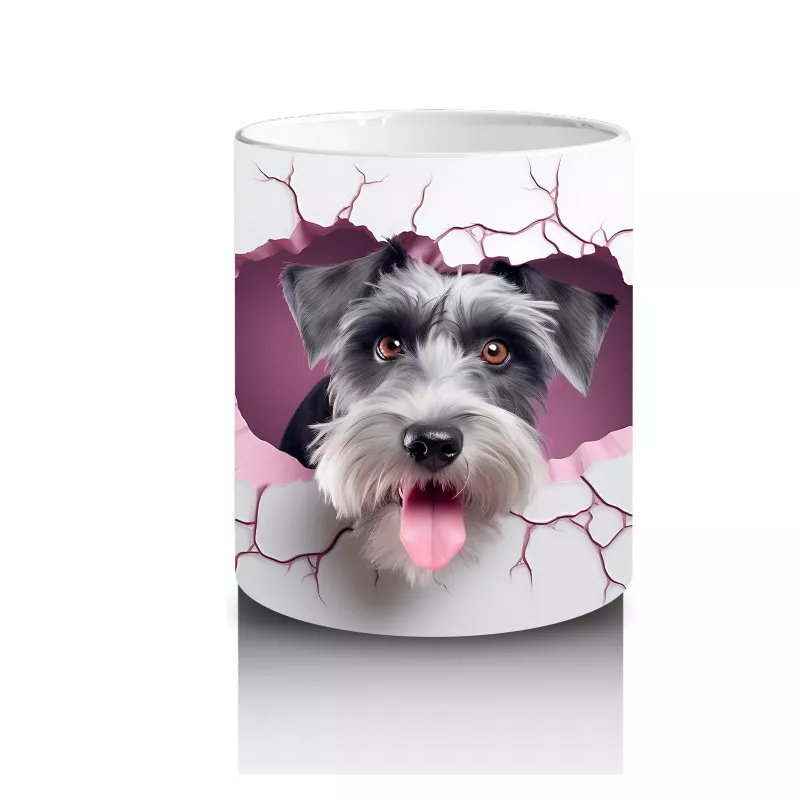 Çatlak Duvardan Bakan Neşeli Schnauzer – Baskılı Kahve Kupası - 3