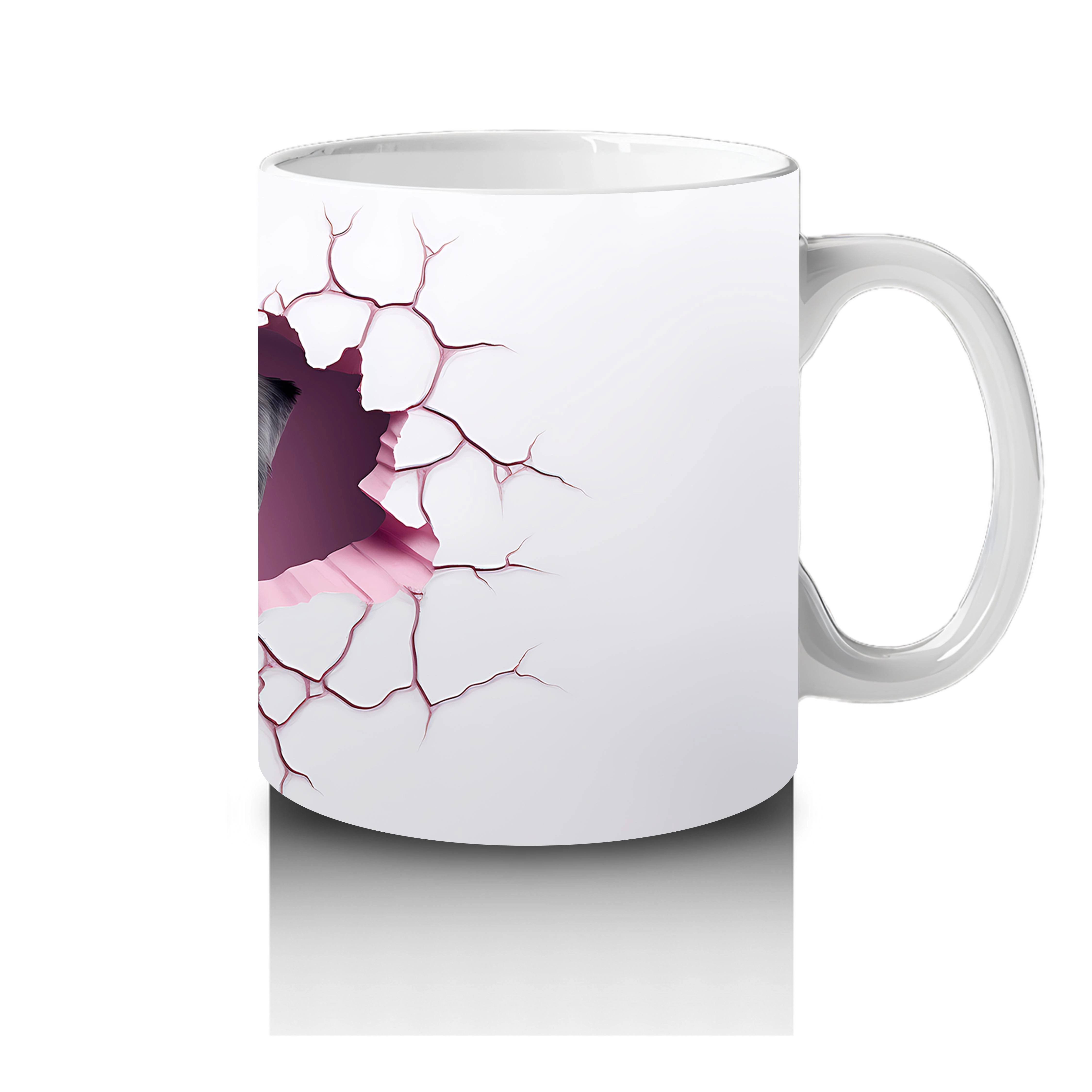 Çatlak Duvardan Bakan Neşeli Schnauzer – Baskılı Kahve Kupası - 4