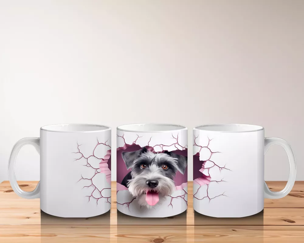 Çatlak Duvardan Bakan Neşeli Schnauzer – Baskılı Kahve Kupası - 5