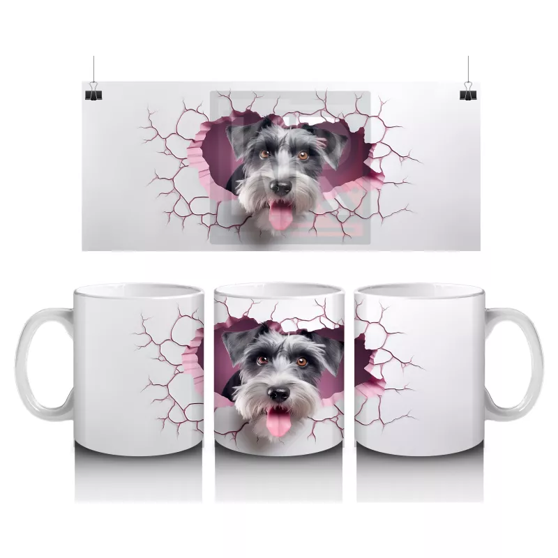 Çatlak Duvardan Bakan Neşeli Schnauzer – Baskılı Kahve Kupası