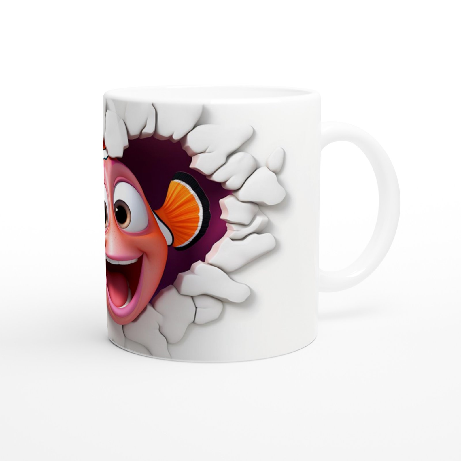 Çatlak Duvardan Bakan Palyaço Balığı Temalı Baskılı Kupa Bardak - 3