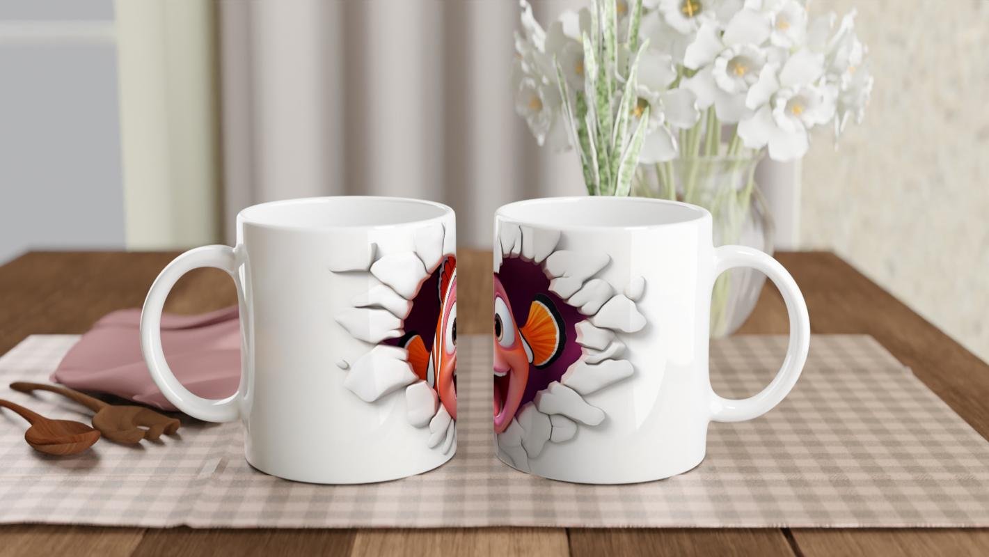 Çatlak Duvardan Bakan Palyaço Balığı Temalı Baskılı Kupa Bardak - 5