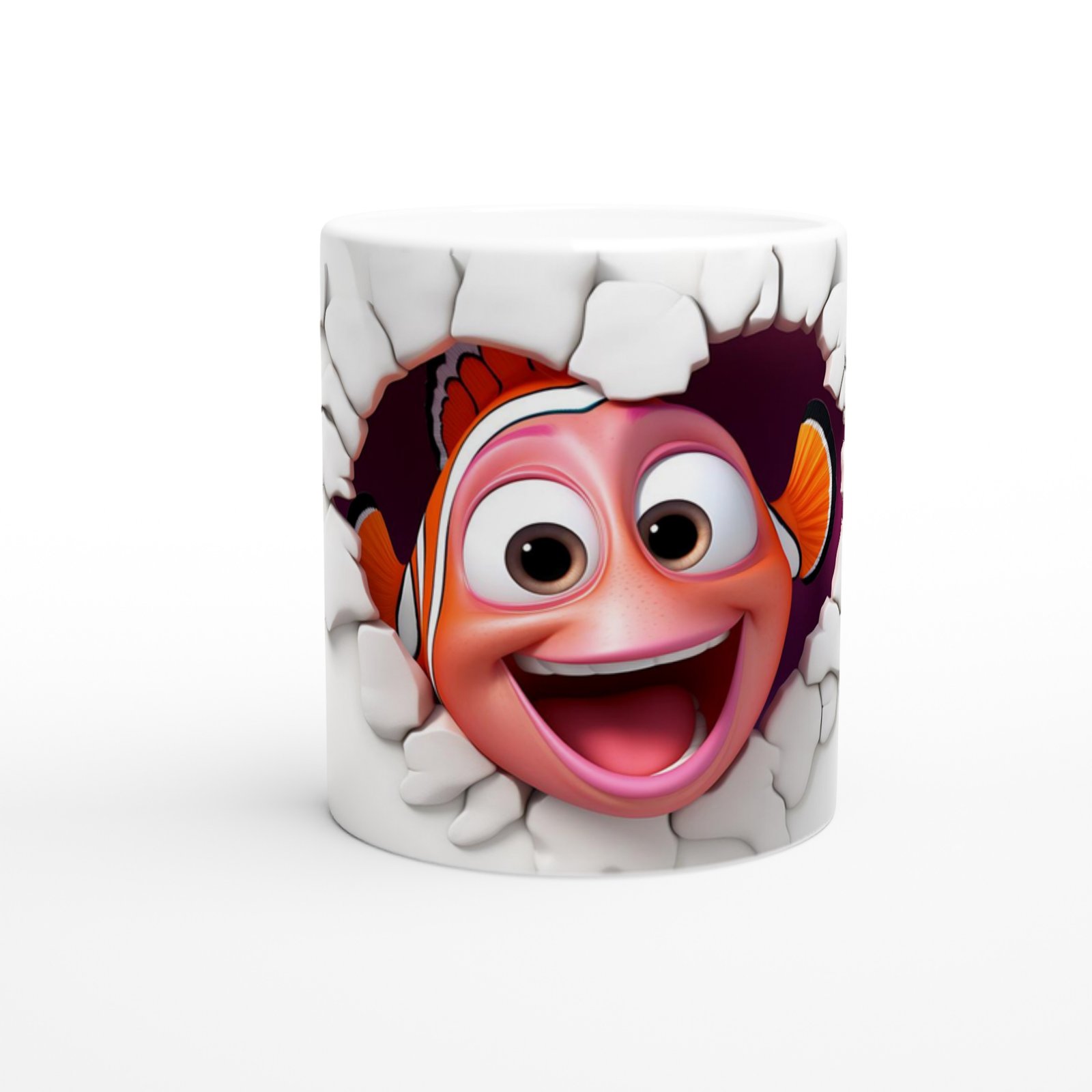 Çatlak Duvardan Bakan Palyaço Balığı Temalı Baskılı Kupa Bardak