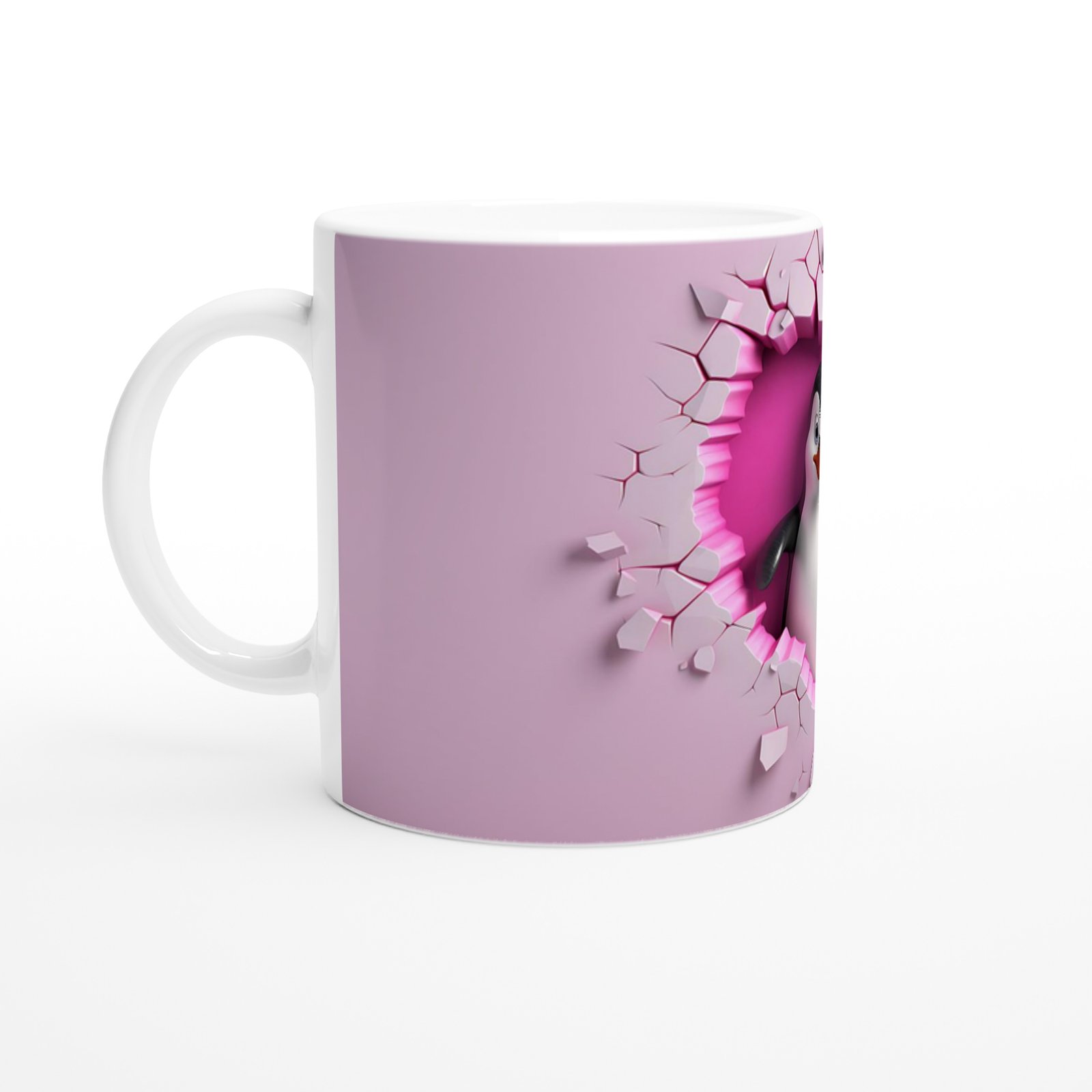 Çatlak Duvardan Bakan Penguen Temalı Baskılı Kupa Bardak - 2