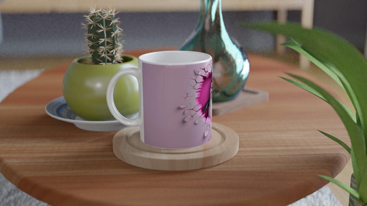 Çatlak Duvardan Bakan Penguen Temalı Baskılı Kupa Bardak - 4