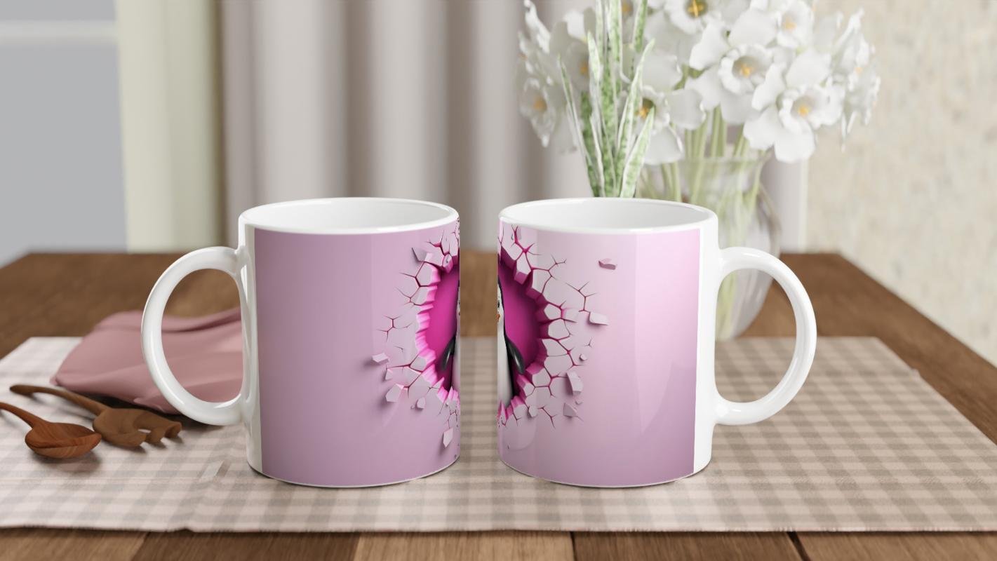 Çatlak Duvardan Bakan Penguen Temalı Baskılı Kupa Bardak - 5