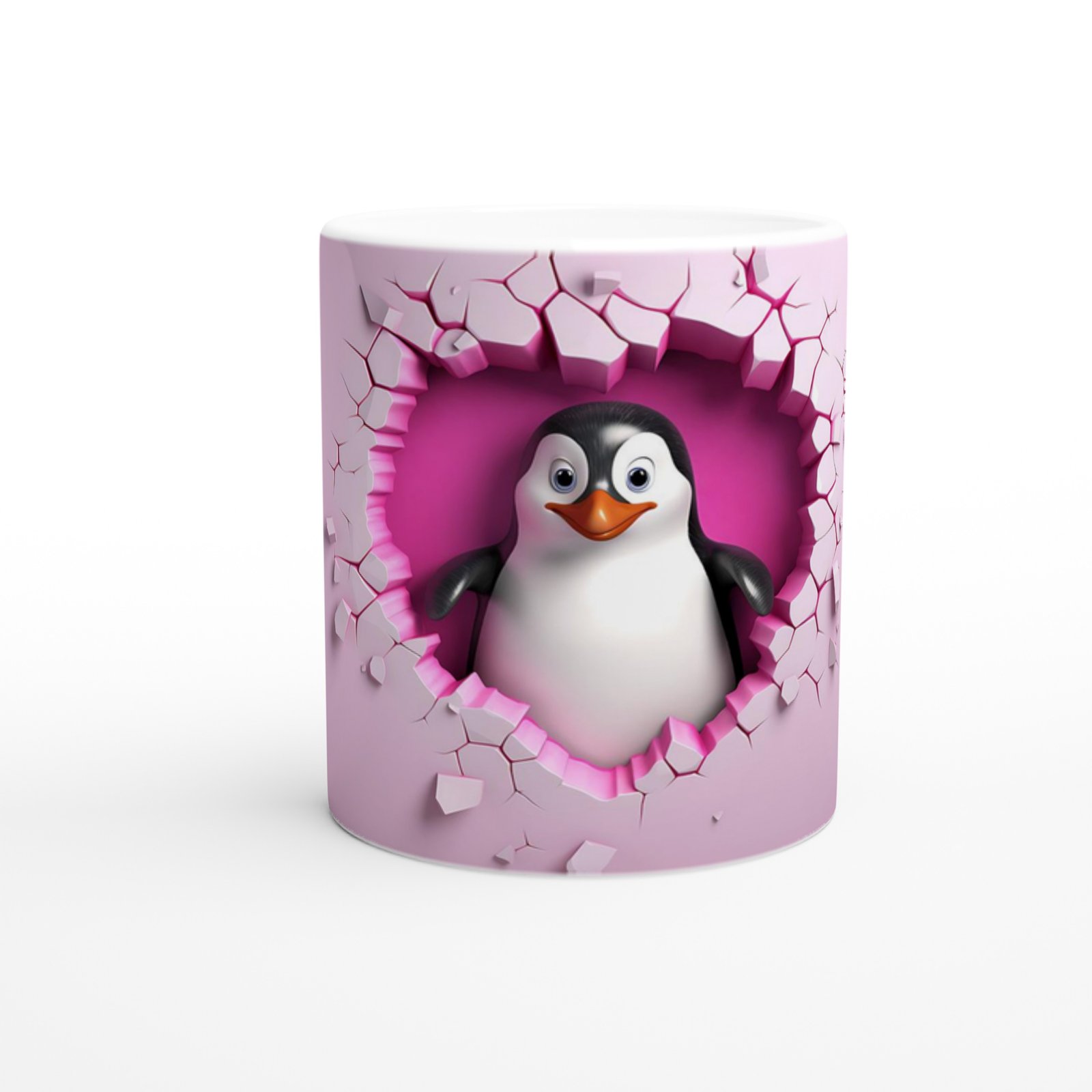 Çatlak Duvardan Bakan Penguen Temalı Baskılı Kupa Bardak