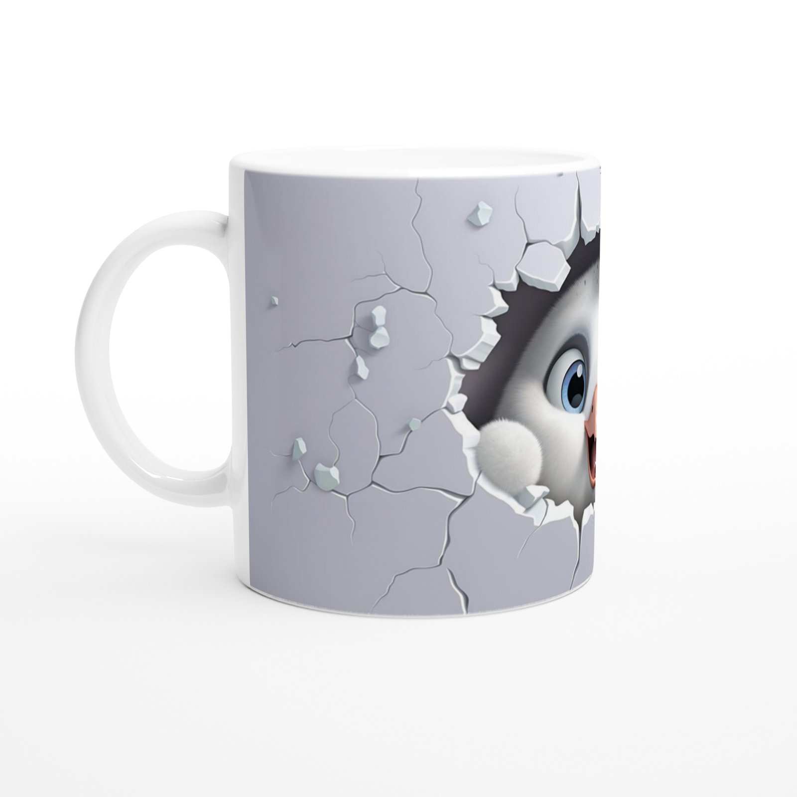 Çatlak Duvardan Bakan Penguen Yavrusu Temalı Baskılı Kupa Bardak - 2