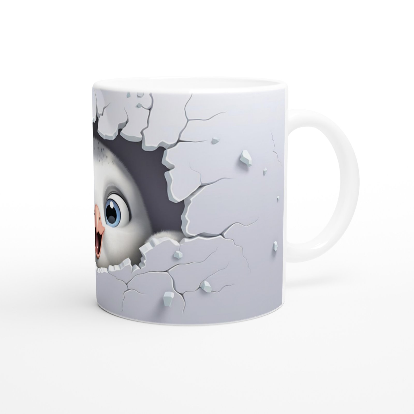 Çatlak Duvardan Bakan Penguen Yavrusu Temalı Baskılı Kupa Bardak - 3