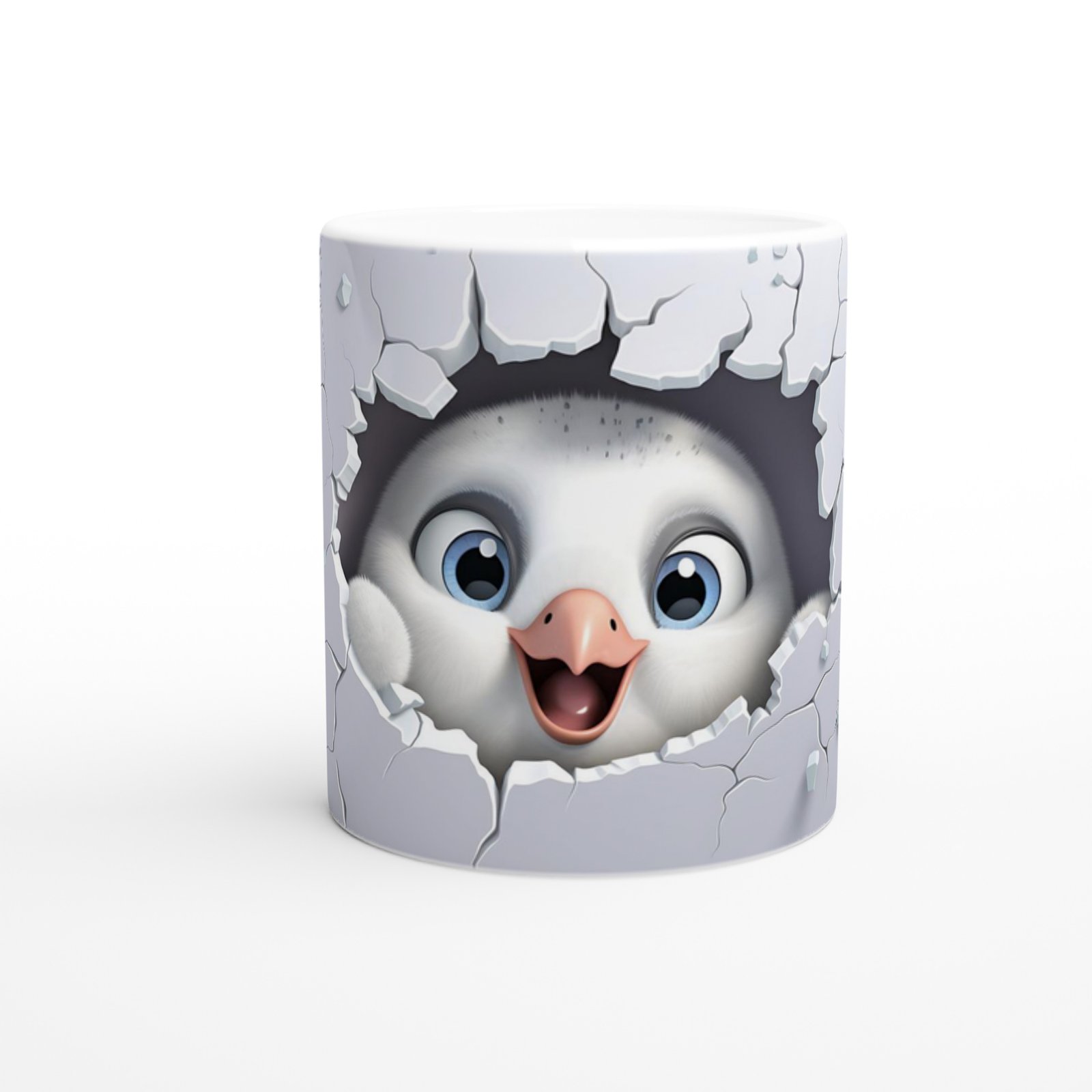 Çatlak Duvardan Bakan Penguen Yavrusu Temalı Baskılı Kupa Bardak