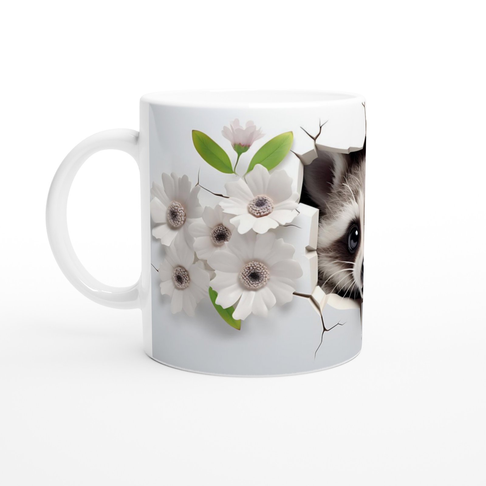 Çatlak Duvardan Bakan Rakun Temalı Baskılı Kupa Bardak - 2