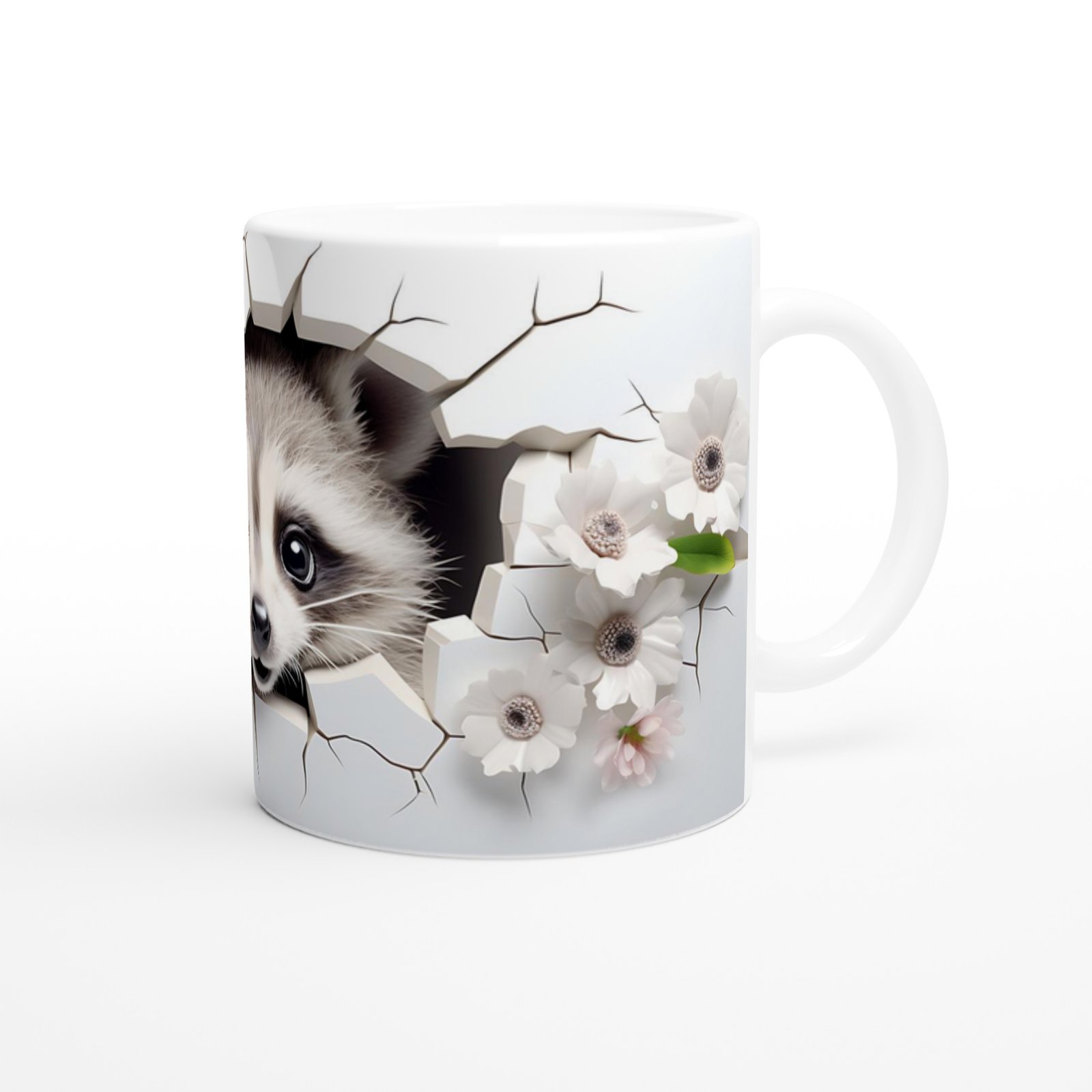 Çatlak Duvardan Bakan Rakun Temalı Baskılı Kupa Bardak - 3