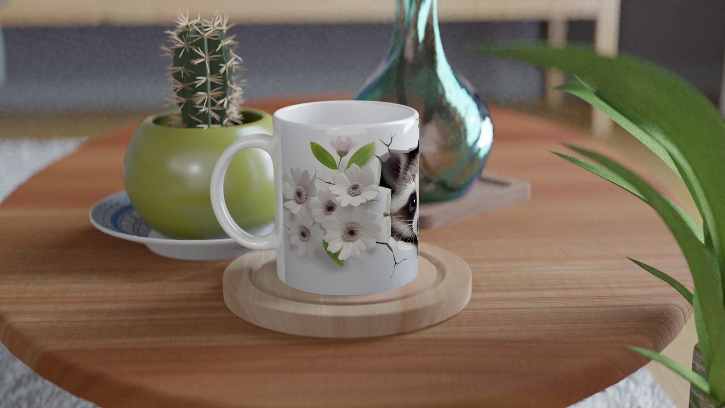 Çatlak Duvardan Bakan Rakun Temalı Baskılı Kupa Bardak - 4