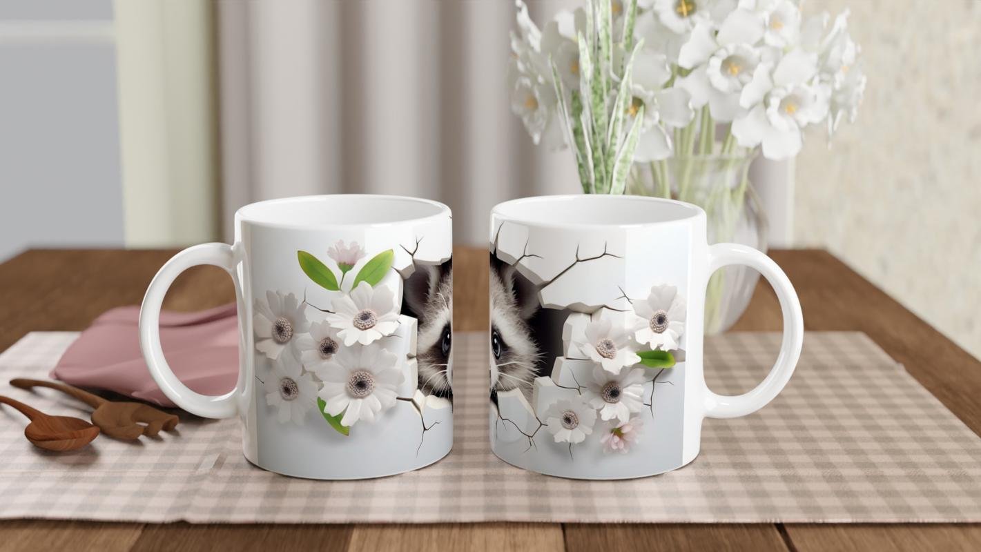 Çatlak Duvardan Bakan Rakun Temalı Baskılı Kupa Bardak - 5