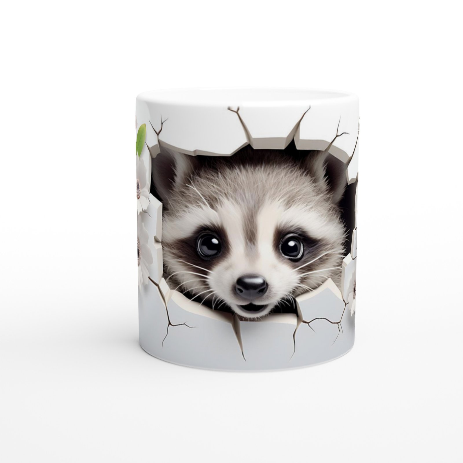 Çatlak Duvardan Bakan Rakun Temalı Baskılı Kupa Bardak