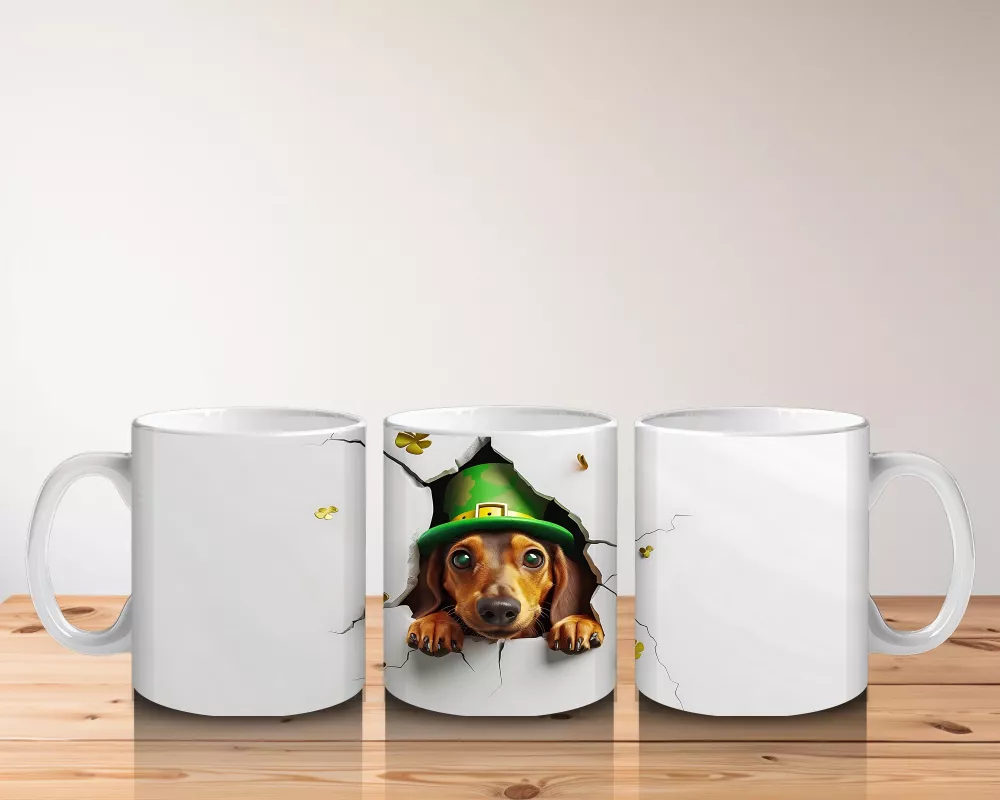 Çatlak Duvardan Bakan Şapkalı Beagle – Baskılı Kahve Kupası - 5