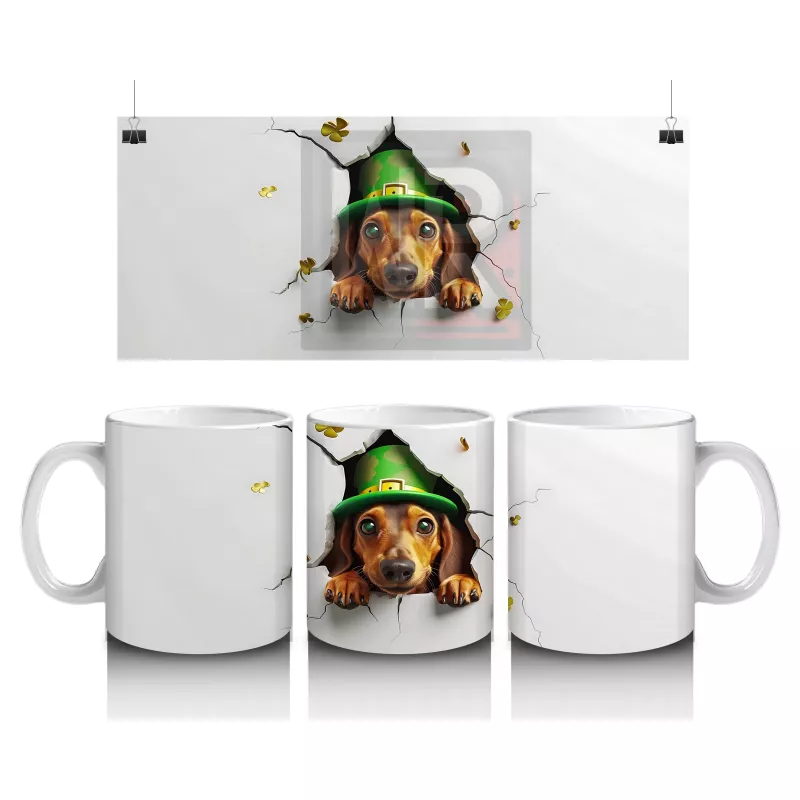 Çatlak Duvardan Bakan Şapkalı Beagle – Baskılı Kahve Kupası