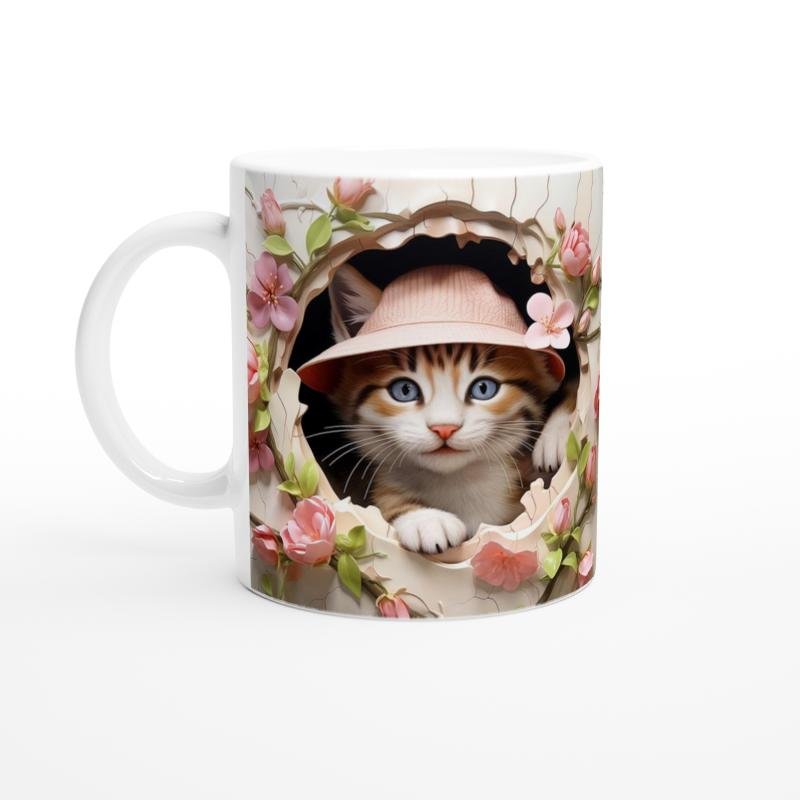 Çatlak Duvardan Bakan Şapkalı Kedi Temalı Baskılı Kupa Bardak