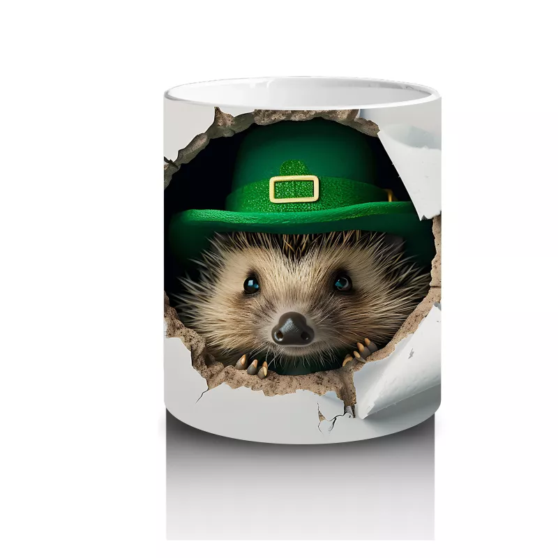 Çatlak Duvardan Bakan Şapkalı Kirpi – Baskılı Kahve Kupası - 3