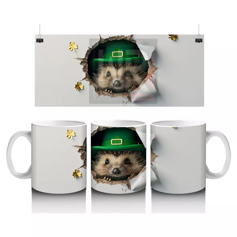 Çatlak Duvardan Bakan Şapkalı Kirpi – Baskılı Kahve Kupası