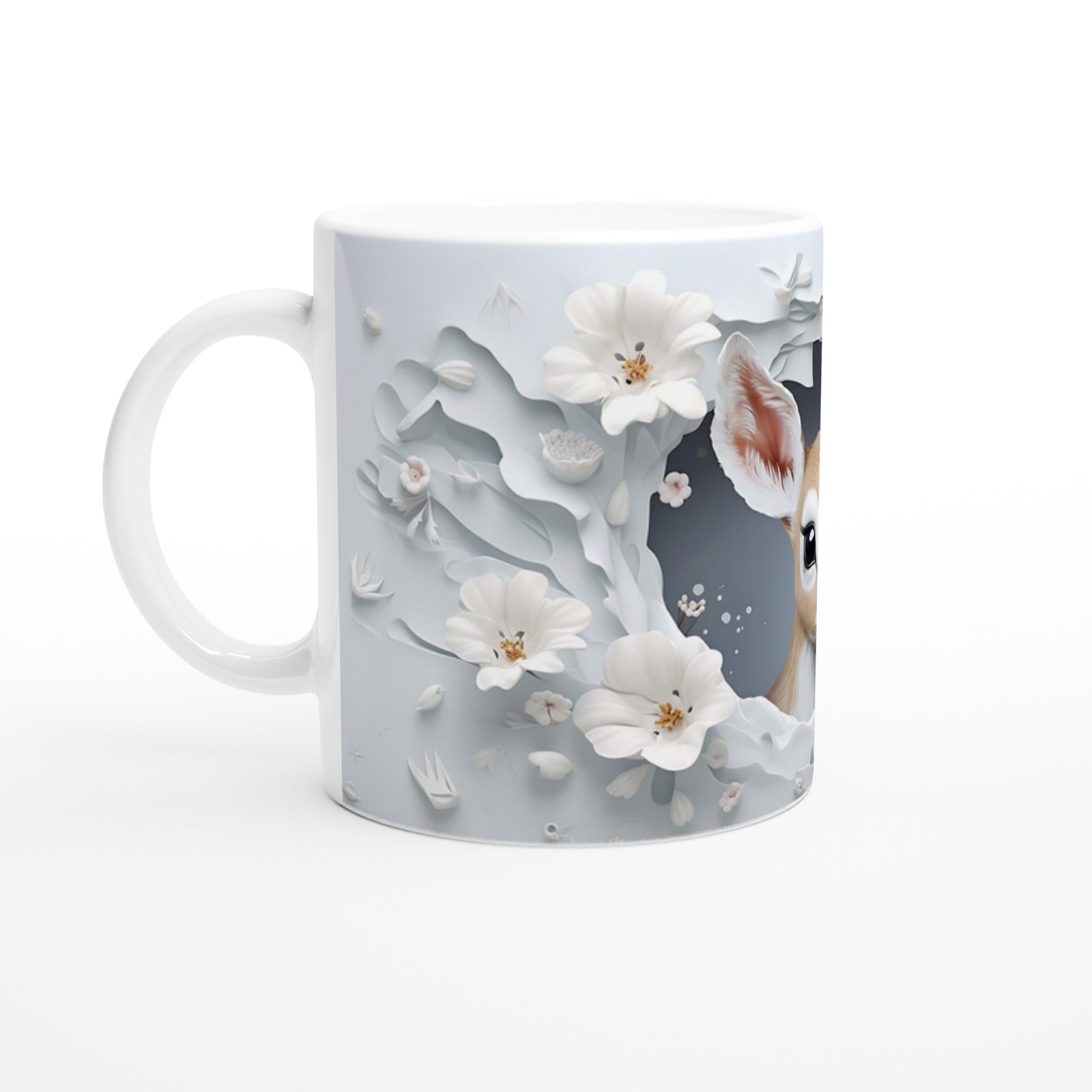 Çatlak Duvardan Bakan Sevimli Geyik Temalı Baskılı Kupa Bardak - 2