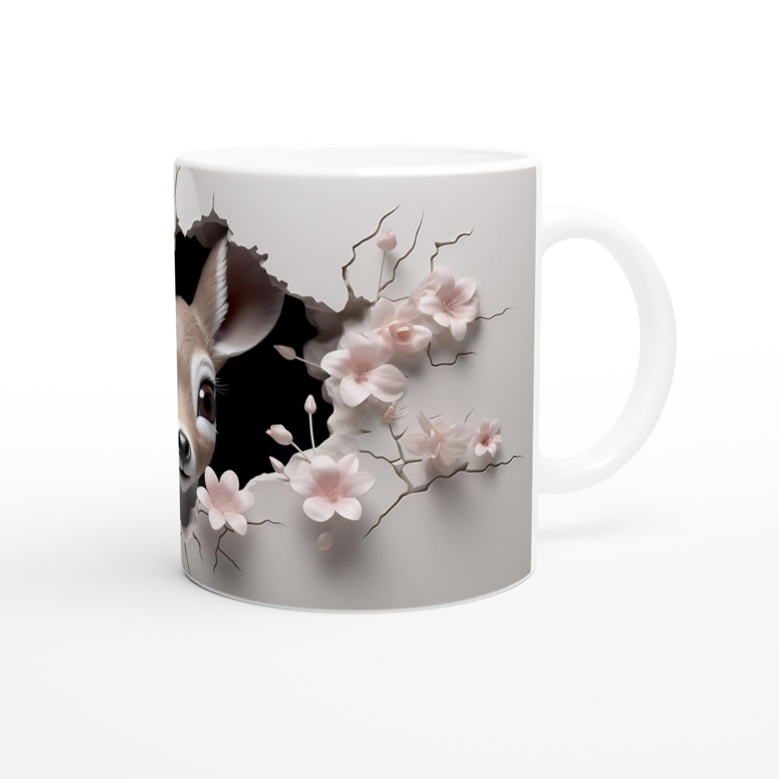 Çatlak Duvardan Bakan Sevimli Geyik Yavrusu Temalı Baskılı Kupa Bardak - 3