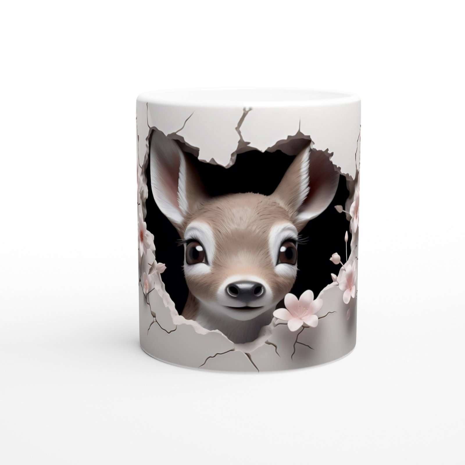 Çatlak Duvardan Bakan Sevimli Geyik Yavrusu Temalı Baskılı Kupa Bardak