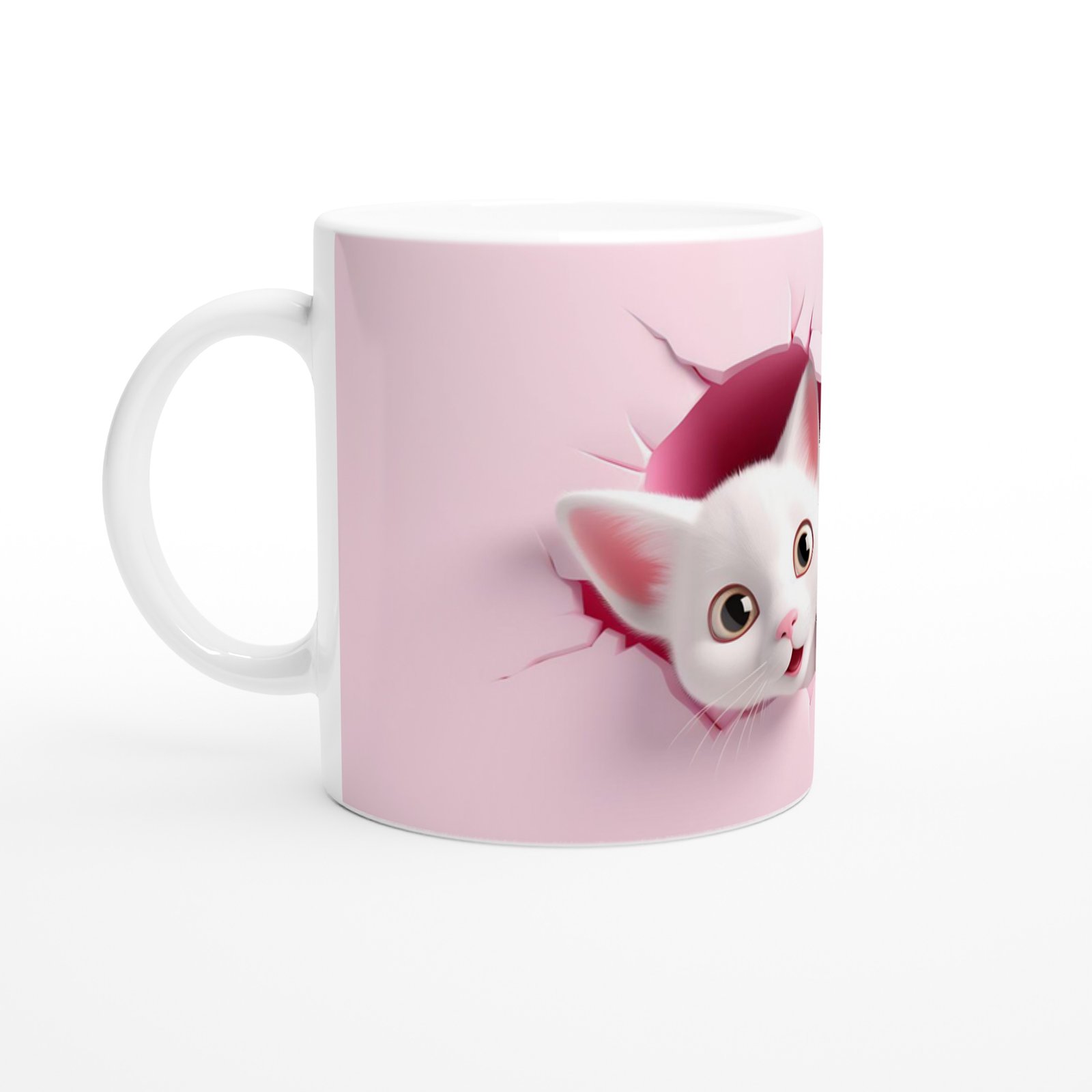 Çatlak Duvardan Bakan Sevimli İkiz Kediler Temalı Baskılı Kupa Bardak - 2