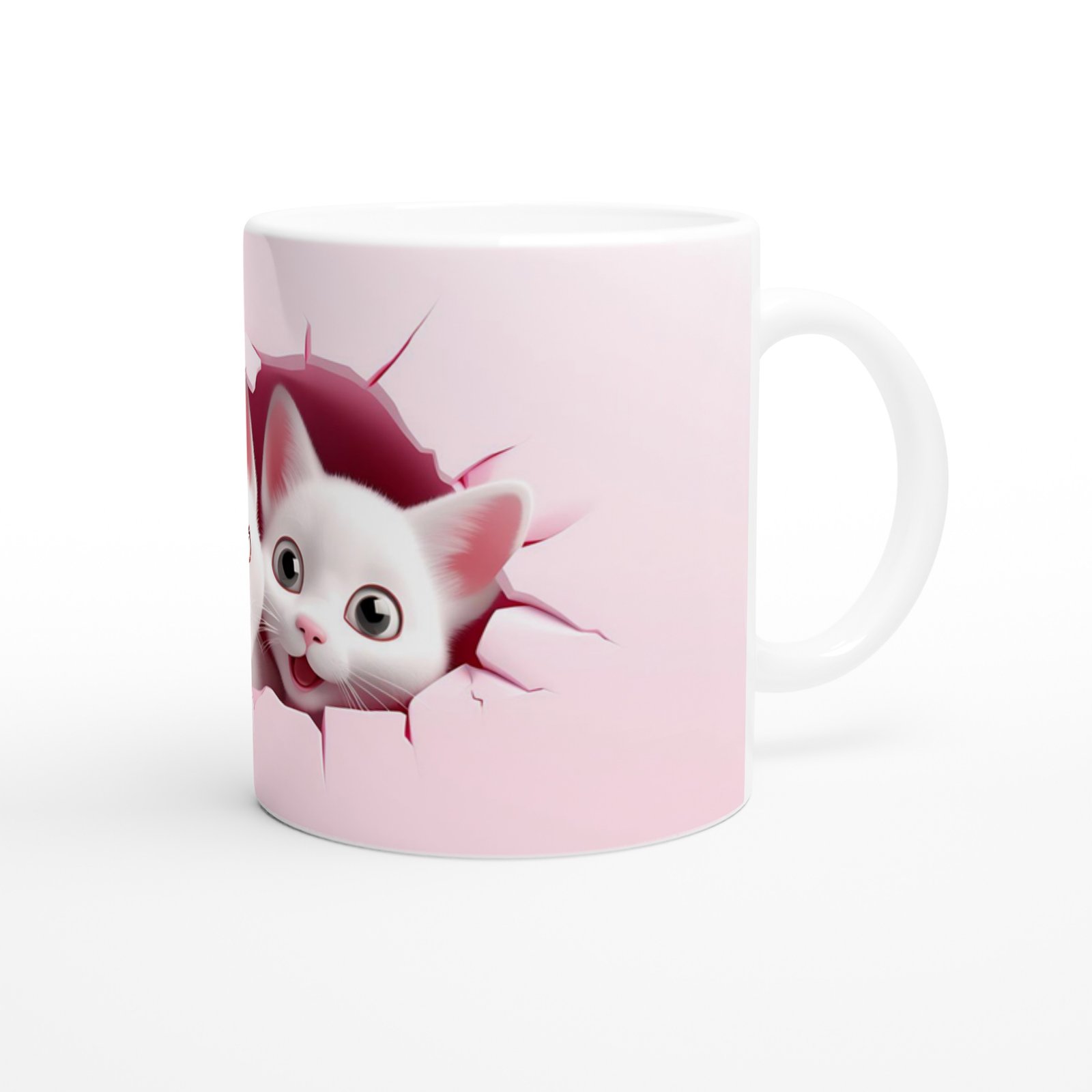 Çatlak Duvardan Bakan Sevimli İkiz Kediler Temalı Baskılı Kupa Bardak - 3