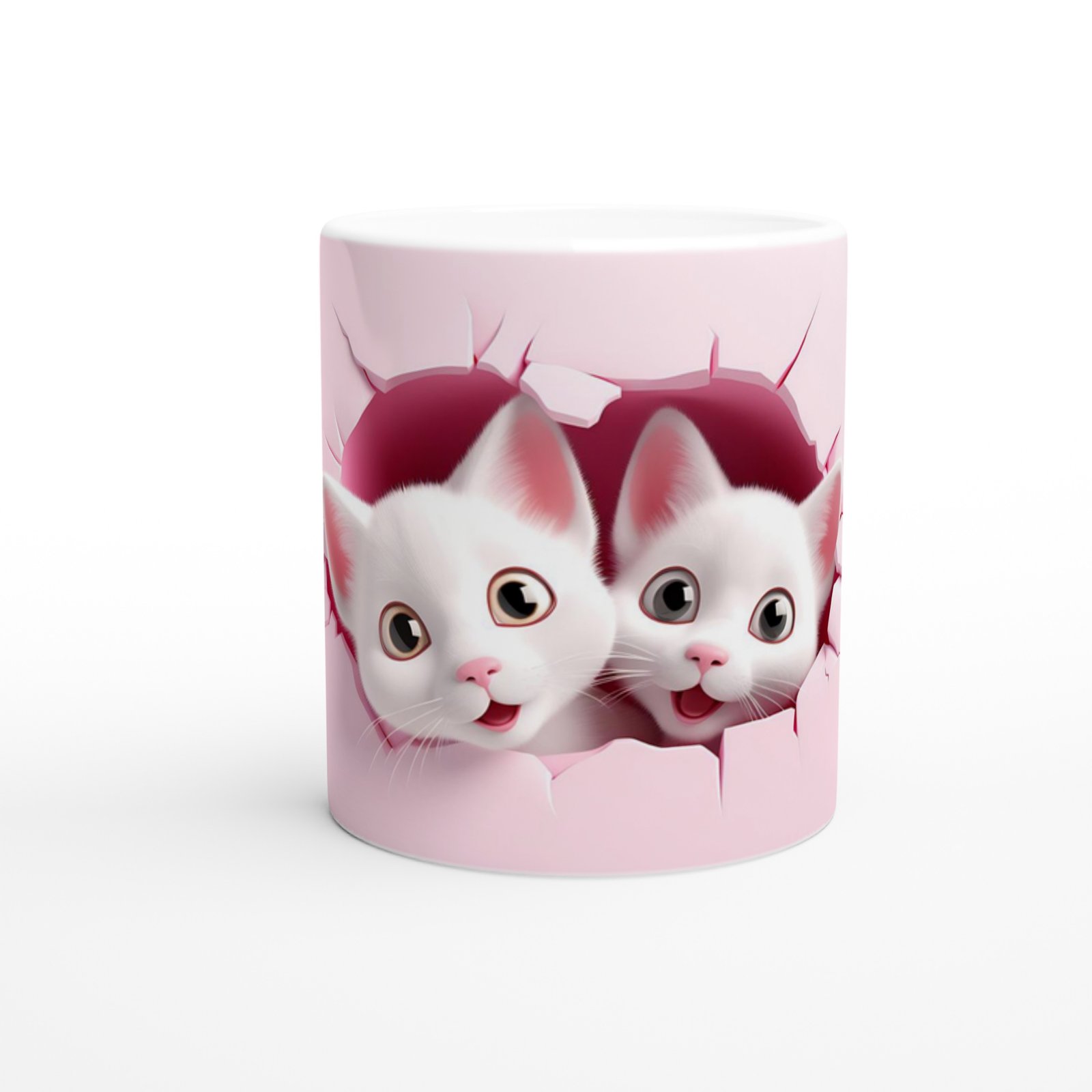 Çatlak Duvardan Bakan Sevimli İkiz Kediler Temalı Baskılı Kupa Bardak