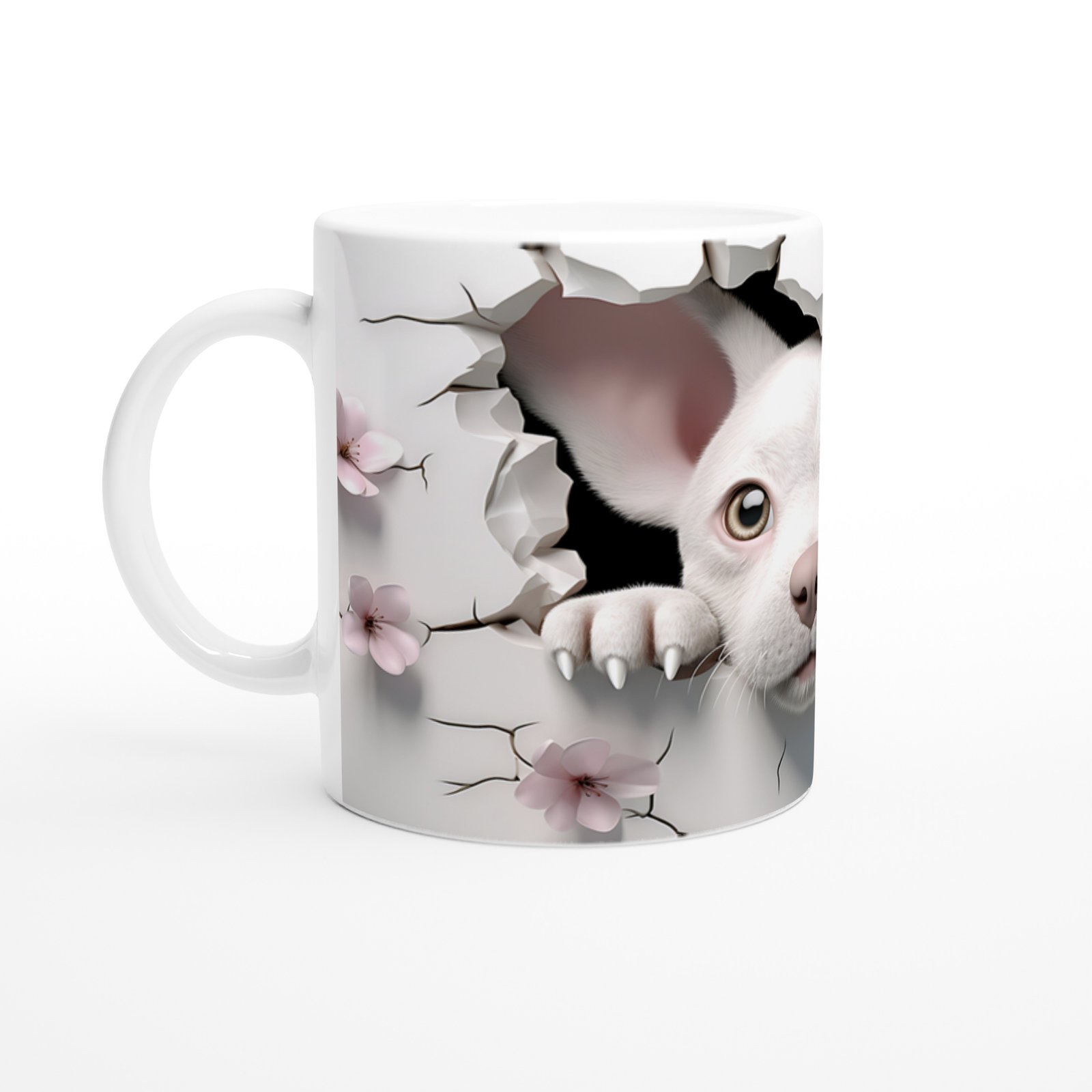 Çatlak Duvardan Bakan Sevimli Köpek Temalı Baskılı Kupa Bardak - 2