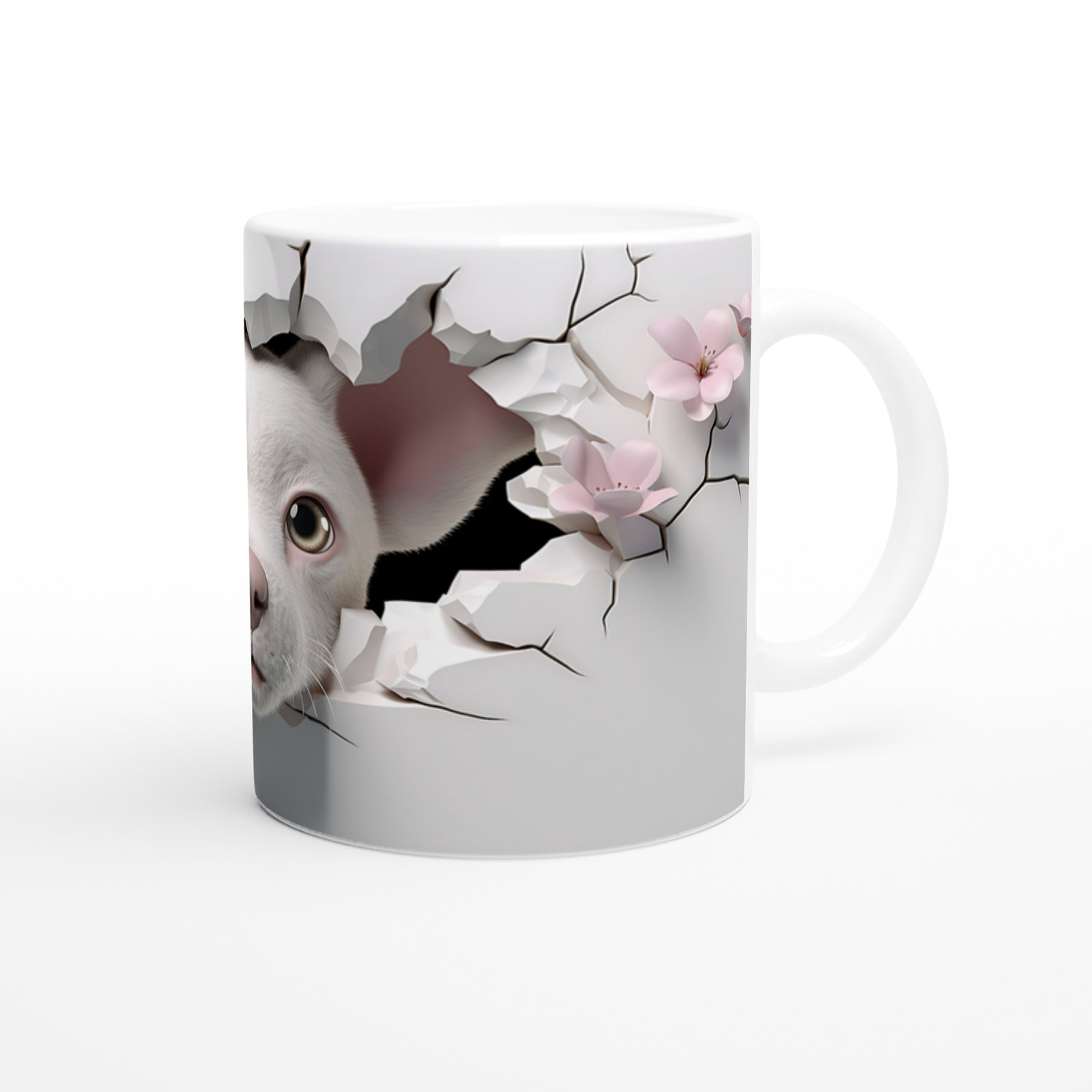 Çatlak Duvardan Bakan Sevimli Köpek Temalı Baskılı Kupa Bardak - 3