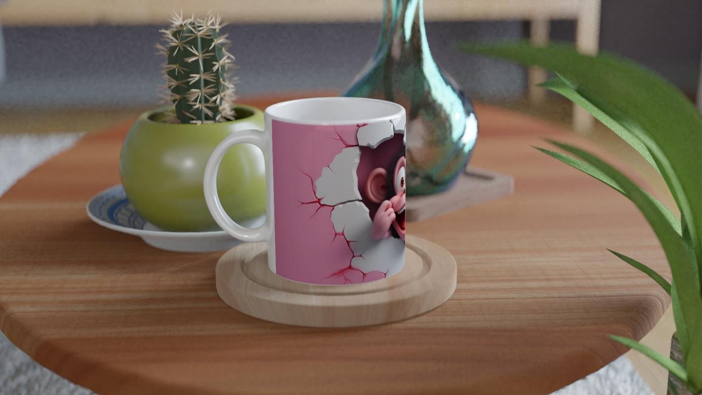 Çatlak Duvardan Bakan Sevimli Maymun Temalı Baskılı Kupa Bardak - 4