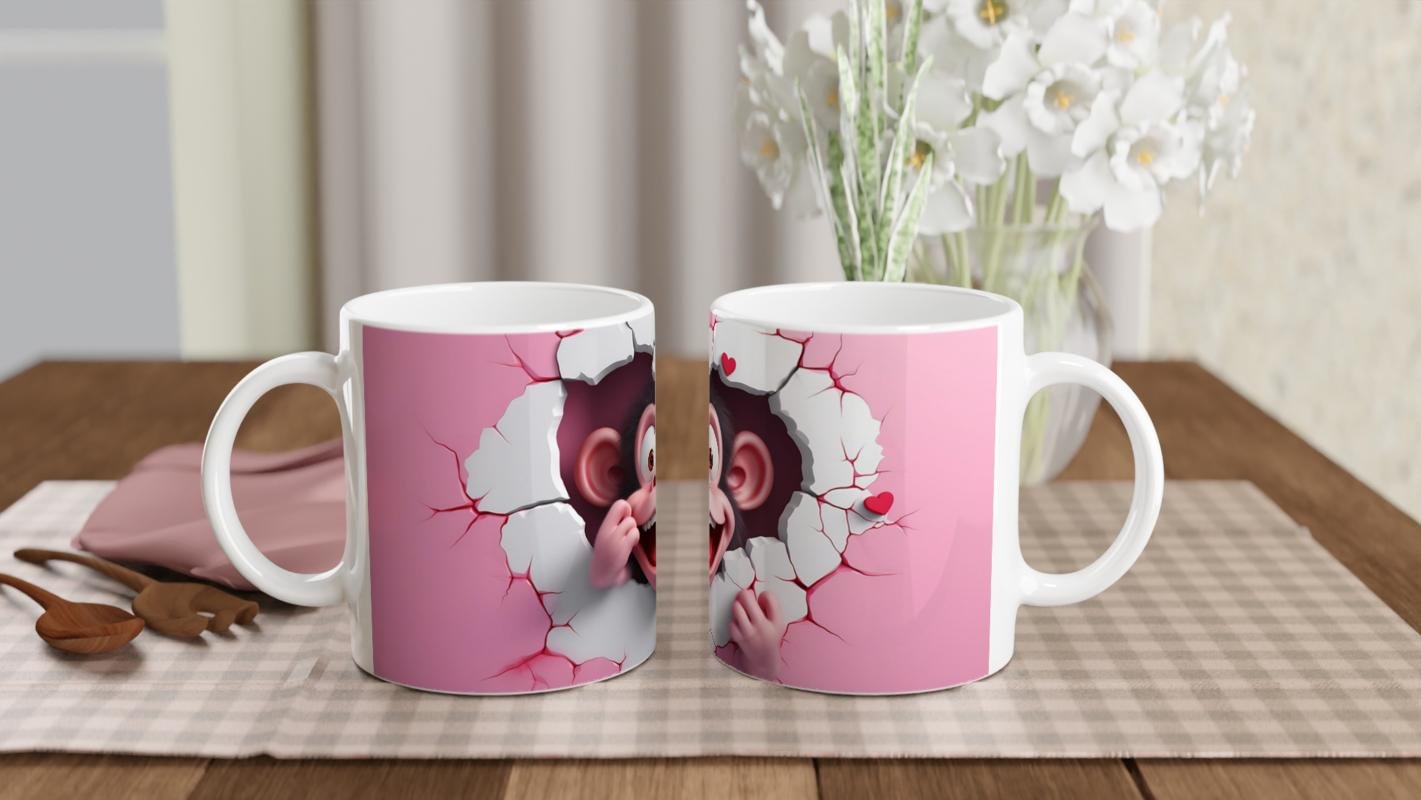 Çatlak Duvardan Bakan Sevimli Maymun Temalı Baskılı Kupa Bardak - 5