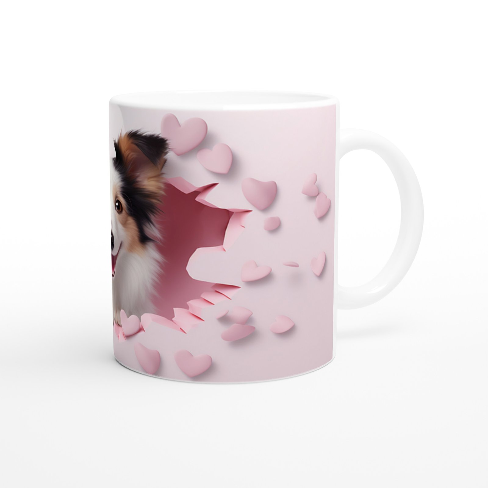 Çatlak Duvardan Bakan Sheltie Temalı Baskılı Kupa Bardak - 3