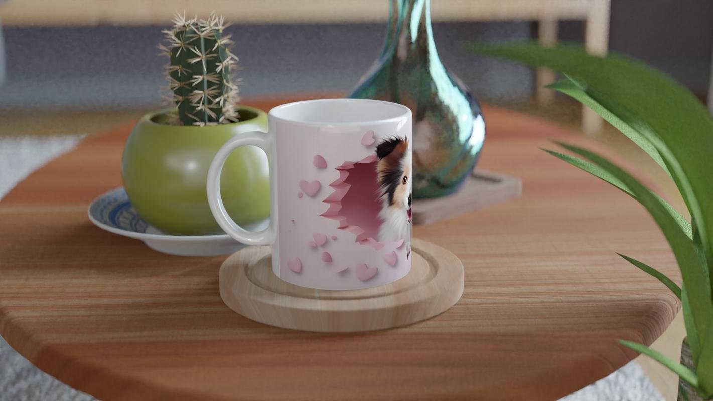 Çatlak Duvardan Bakan Sheltie Temalı Baskılı Kupa Bardak - 4