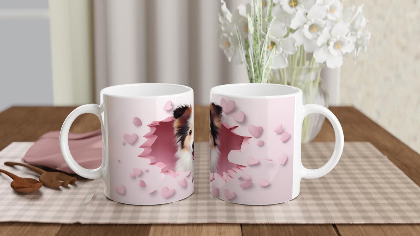 Çatlak Duvardan Bakan Sheltie Temalı Baskılı Kupa Bardak - 5