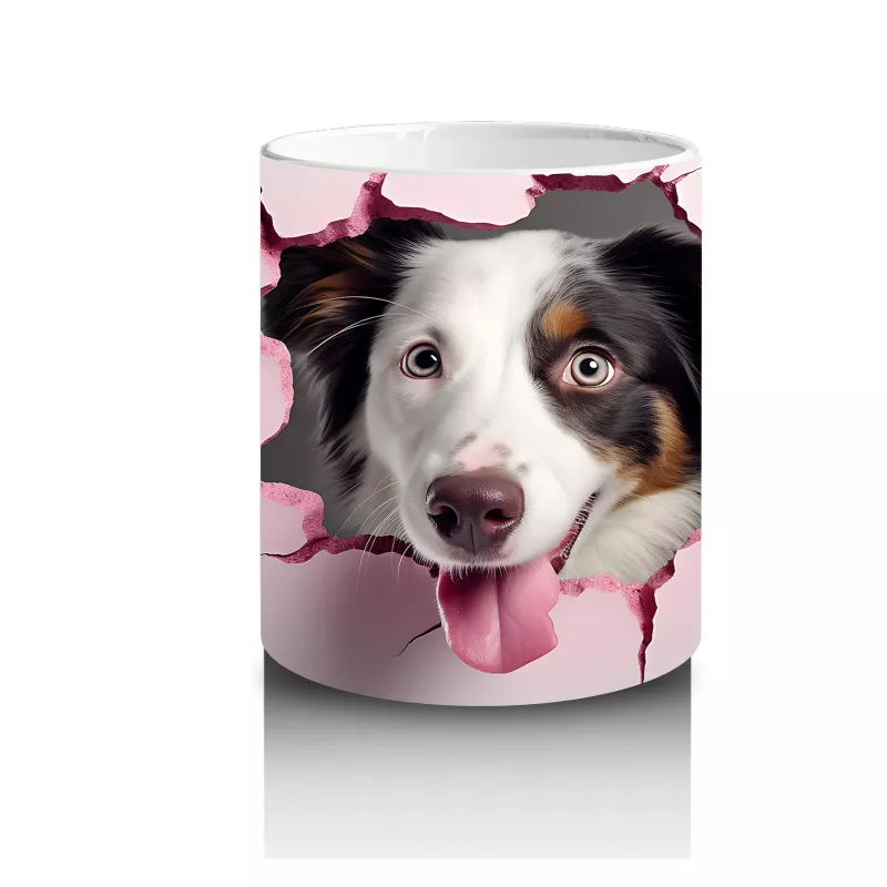 Çatlak Duvardan Bakan Siyah Beyaz Köpek – Baskılı Kahve Kupası - 3