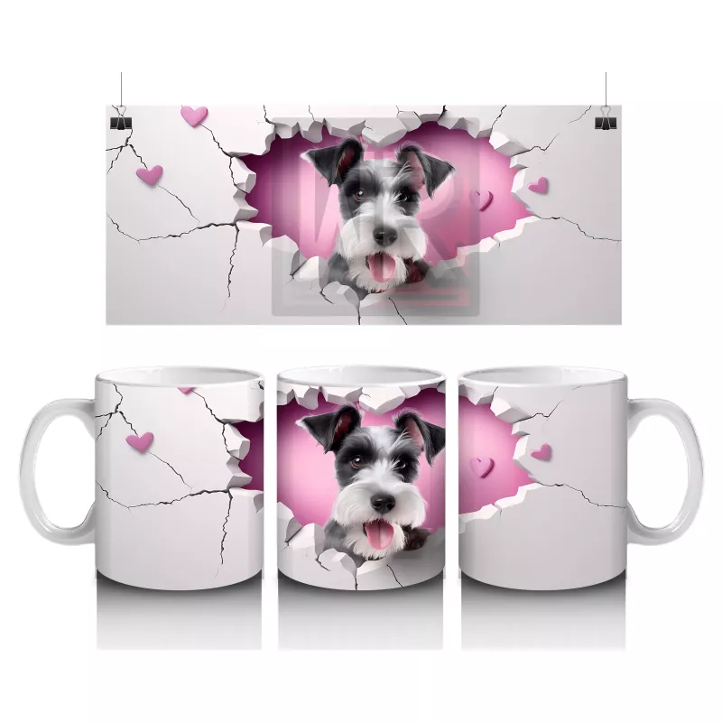 Çatlak Duvardan Bakan Siyah Beyaz Yavru Köpek – Baskılı Kahve Kupası