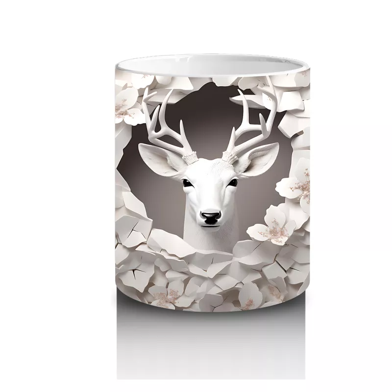 Çatlak Duvardan Bakan Soyut Geyik Figürü – Baskılı Kahve Kupası - 3
